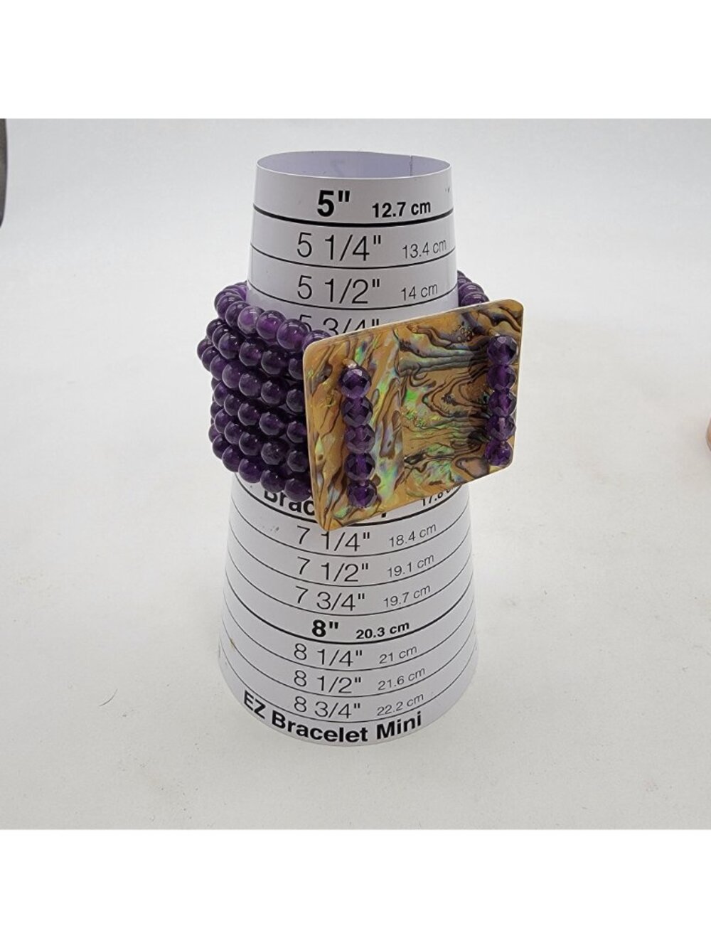 Multi-Strand Amethyst Gemstone Beaded Bracelet With Abalone Shell Panel - Picture 6 of 7